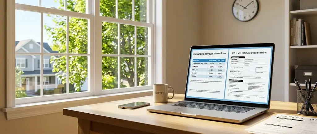 Comparing rates from the best mortgage lenders in the U.S. on a laptop.