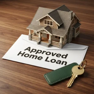 A symbolic home model and gold key representing how to qualify for a home loan.
